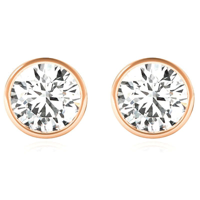 Lab - Grown Diamond 14K Rose Gold Round - Cut Bezel Set Push Back Stud Earrings - WJD Exclusives