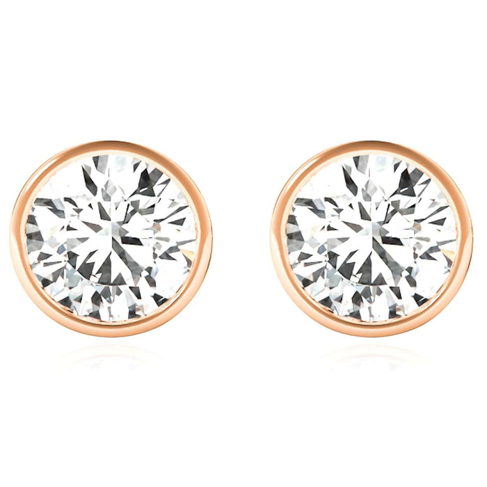 Lab - Grown Diamond 14K Rose Gold Round - Cut Bezel Set Push Back Stud Earrings - WJD Exclusives