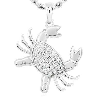 0.20CTW Natural Diamond Sterling Silver Crab Pendant 1" - WJD Exclusives