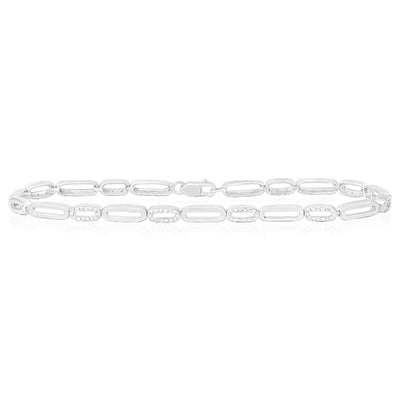 0.20CTW Natural Diamond Sterling Silver Oval Link Bracelet (Solid Links) 7" - WJD Exclusives