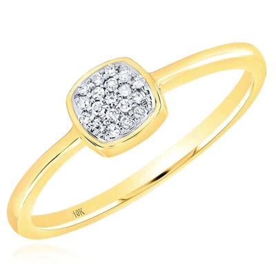 0.05CTW Natural Diamond 10K Yellow Gold Pave Square Stackable Ring - WJD Exclusives