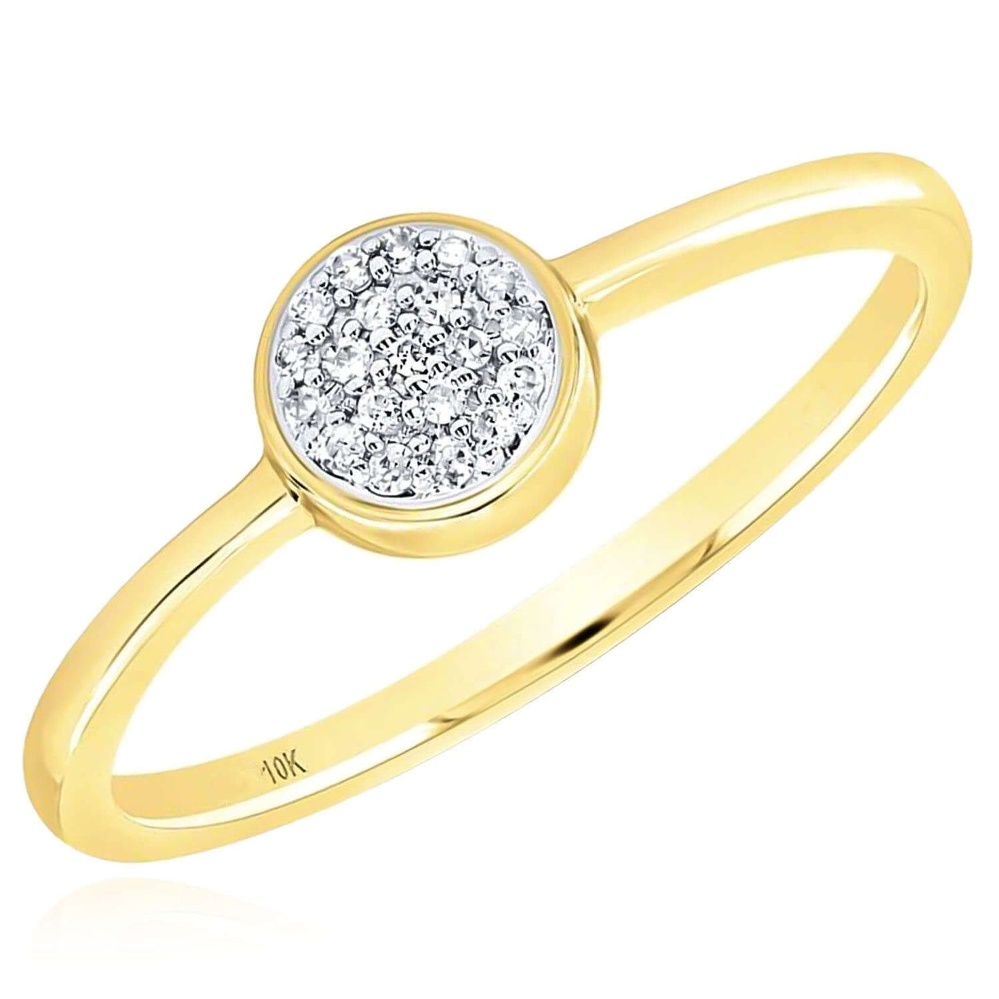 0.05CTW Real Diamond 10K Gold 6mm Round Pave Circle Stackable Ring