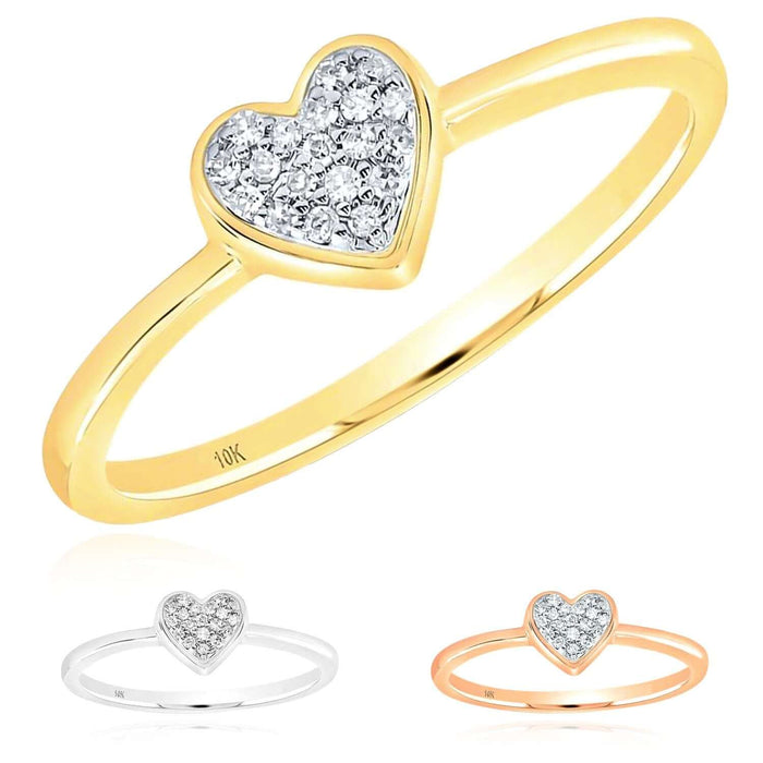 0.05TW Natural Diamond 10K Gold Yellow White Rose Heart Stackable Ring - WJD Exclusives