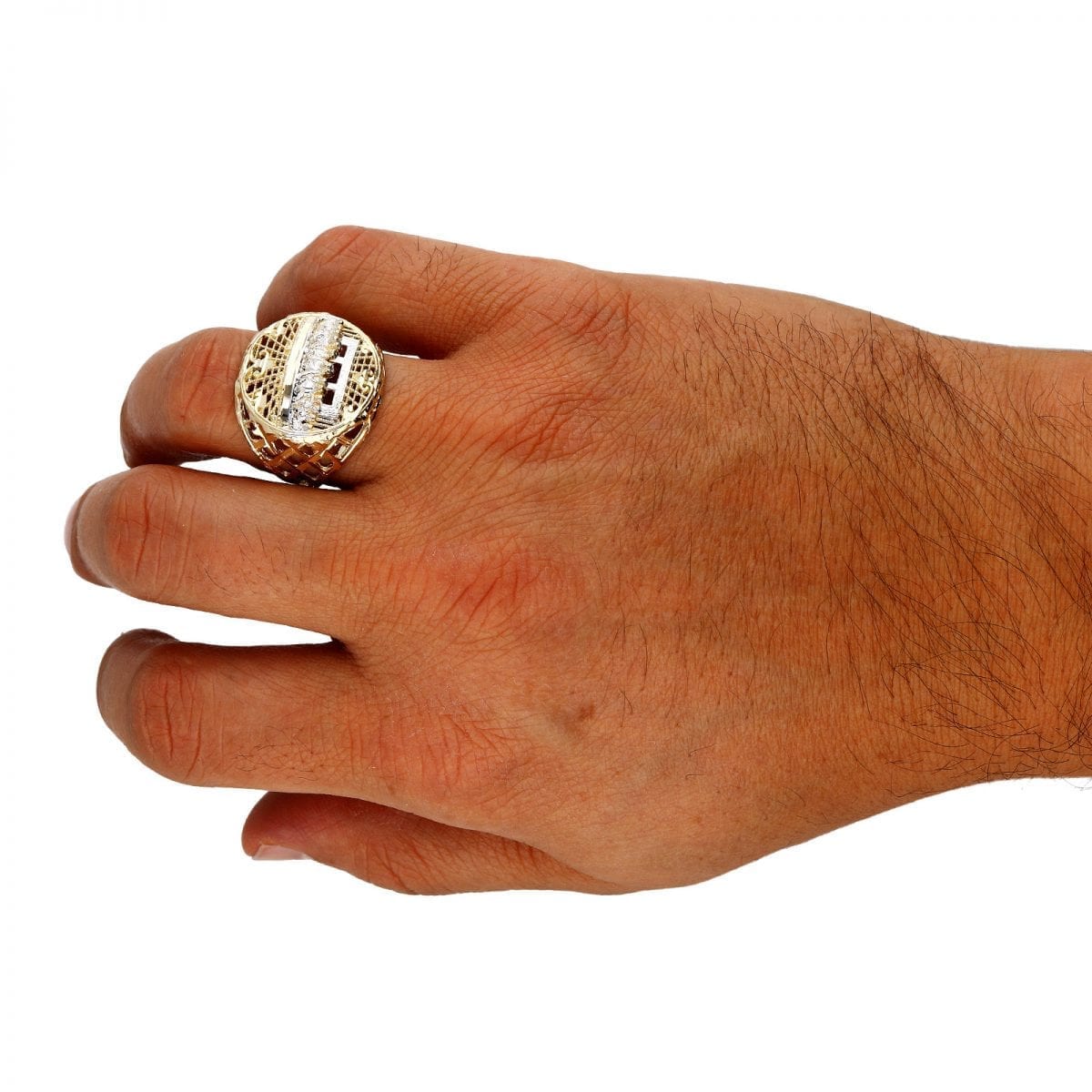Solid 10K Real Gold Two-Tone Religious Jesus Last Supper Mens Ring Size 8-12