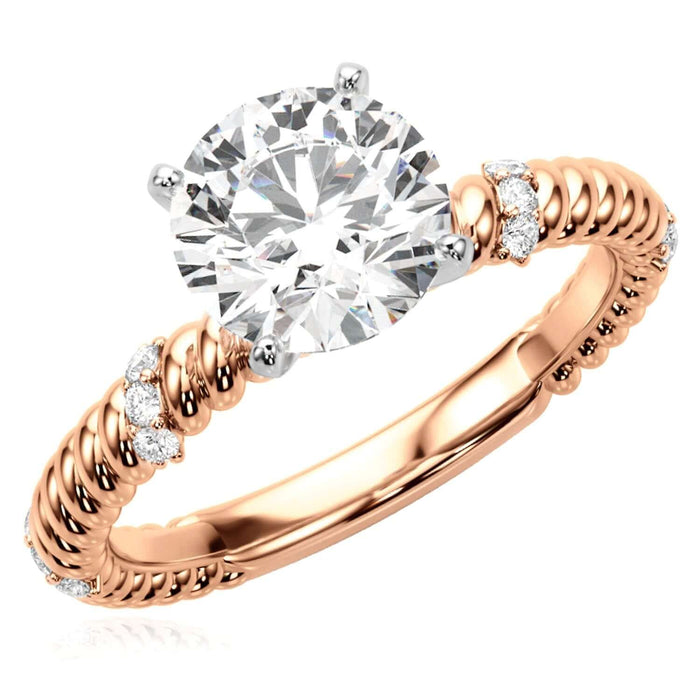 1.12CTW Lab - Grown Diamond 14K Rose Gold Rope Twisted Engagement Ring - WJD Exclusives