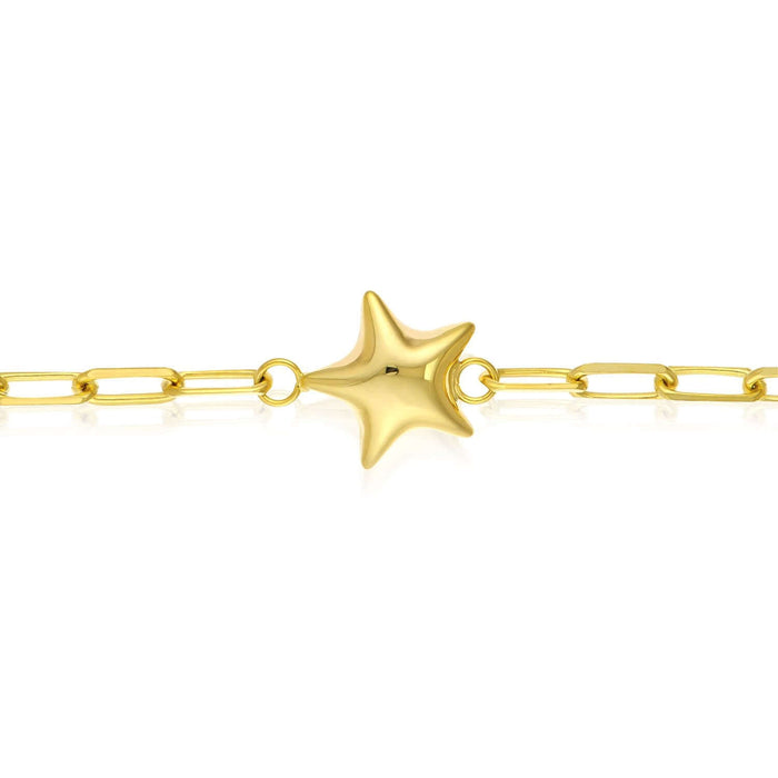 Kids 14K Yellow Gold Star Mommy loves you Heart Charm Paperclip Bracelet (Solid Links) 6" - WJD Exclusives