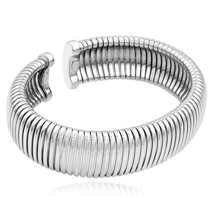 Sterling Silver 6mm, 18mm, 28mm Omega Open Bangle Bracelet (Solid Links) - WJD Exclusives