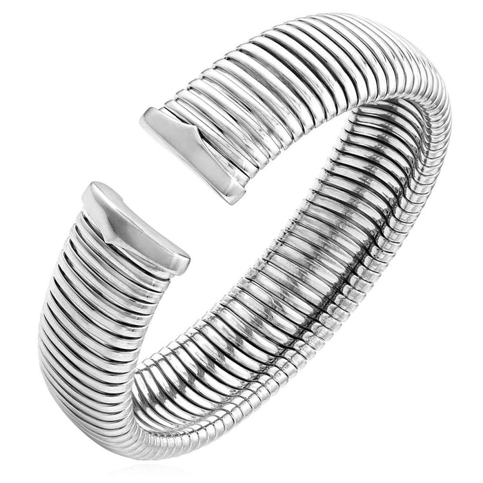 Sterling Silver 6mm, 18mm, 28mm Omega Open Bangle Bracelet (Solid Links) - WJD Exclusives