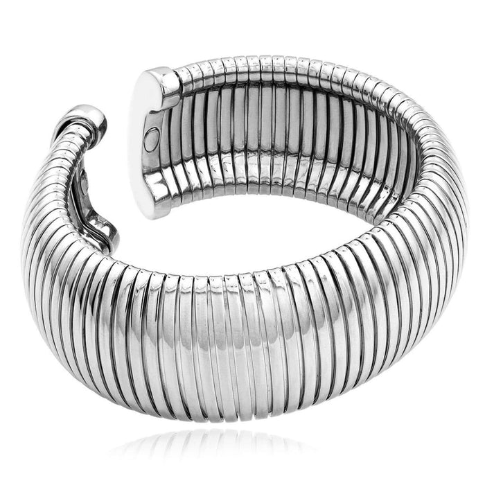 Sterling Silver 6mm, 18mm, 28mm Omega Open Bangle Bracelet (Solid Links) - WJD Exclusives