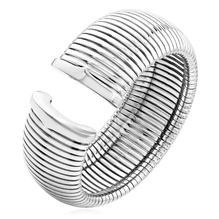 Sterling Silver 6mm, 18mm, 28mm Omega Open Bangle Bracelet (Solid Links) - WJD Exclusives