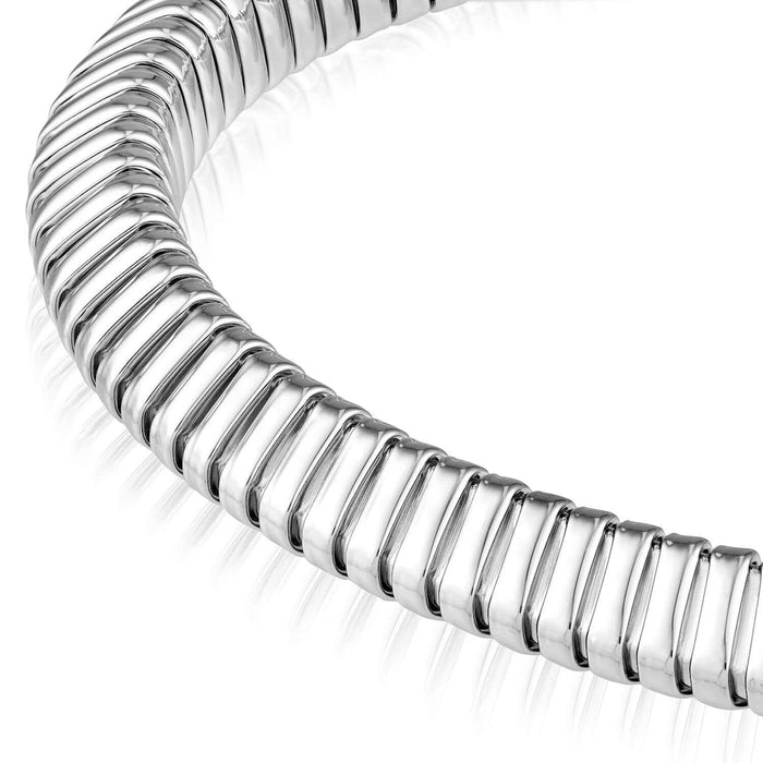 Sterling Silver 6mm, 18mm, 28mm Omega Open Bangle Bracelet (Solid Links) - WJD Exclusives