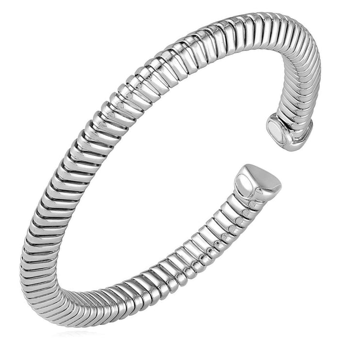 Sterling Silver 6mm, 18mm, 28mm Omega Open Bangle Bracelet (Solid Links) - WJD Exclusives