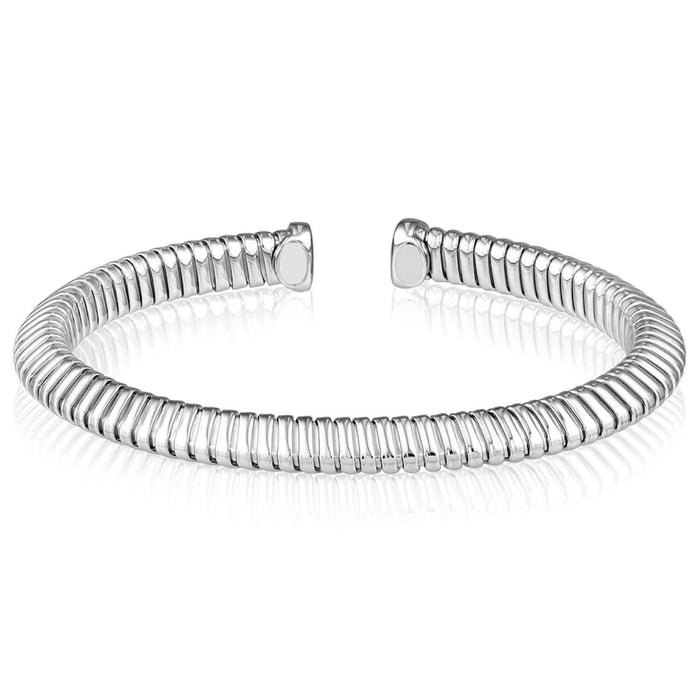 Sterling Silver 6mm, 18mm, 28mm Omega Open Bangle Bracelet (Solid Links) - WJD Exclusives
