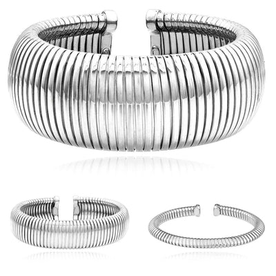 Sterling Silver 6mm, 18mm, 28mm Omega Open Bangle Bracelet (Solid Links) - WJD Exclusives