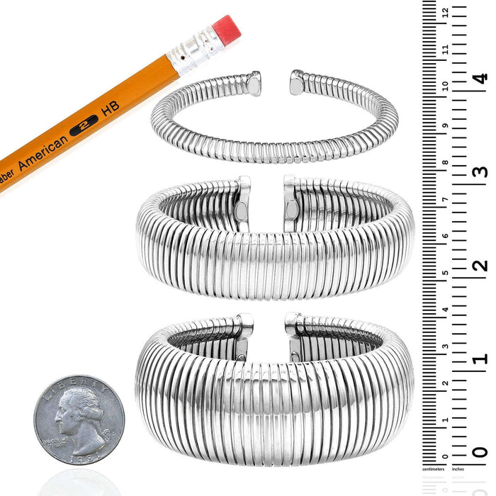 Sterling Silver 6mm, 18mm, 28mm Omega Open Bangle Bracelet (Solid Links) - WJD Exclusives