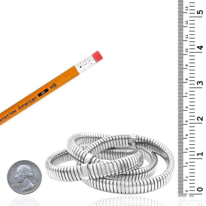 Sterling Silver 10mm Triple Interlinked Layered Omega Bangle Bracelet (Solid Links) 10mm - WJD Exclusives