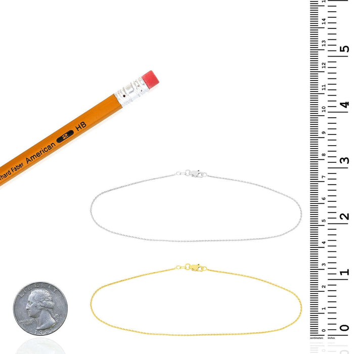 14K Yellow White Gold Diamond - Cut Spiga Wheat Ankle Bracelet (Solid Links) 10" - WJD Exclusives