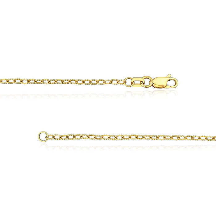 14K Yellow Gold 1.8mm Textured Rolo Ankle Bracelet (Solid Links) 10" - WJD Exclusives