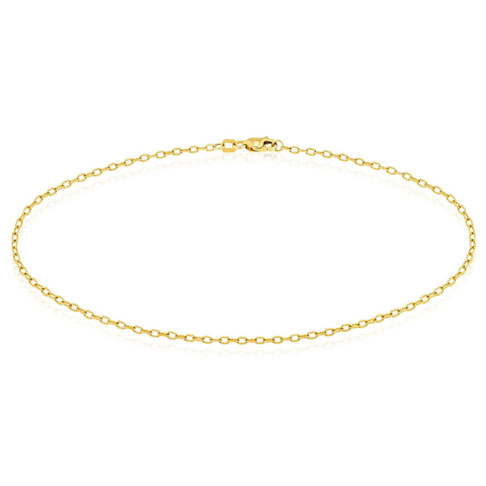 14K Yellow Gold 1.8mm Textured Rolo Ankle Bracelet (Solid Links) 10" - WJD Exclusives