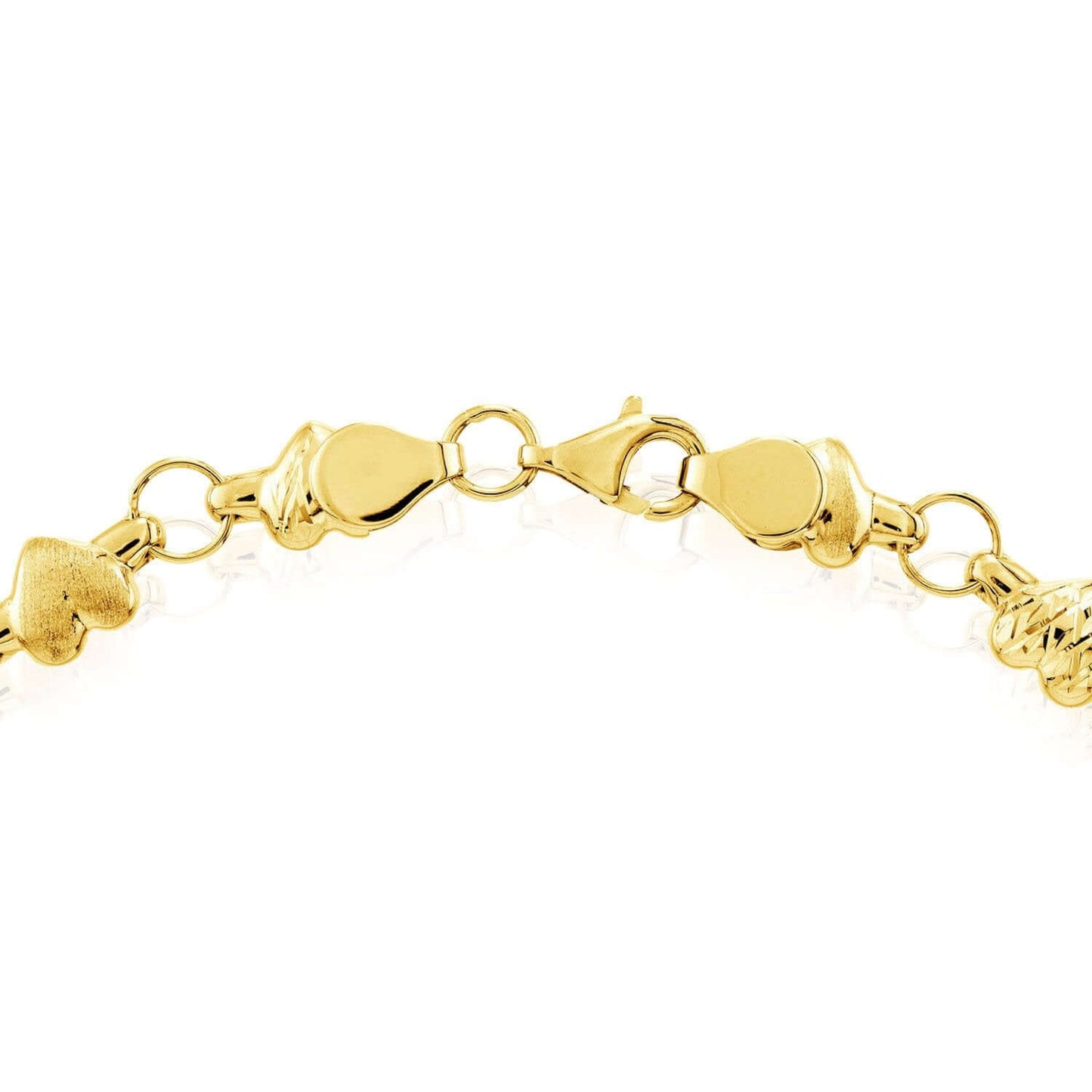 Solid 14K Real Gold Diamond-Cut Satin Heart Stampato Bracelet 7.25"