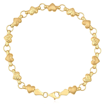 14K Yellow Gold Diamond - Cut Satin Heart Stampato Bracelet (Solid Links) 7.25" - WJD Exclusives