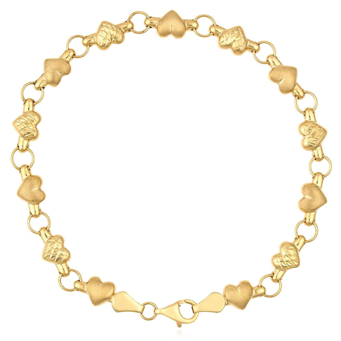 14K Yellow Gold Diamond - Cut Satin Heart Stampato Bracelet (Solid Links) 7.25" - WJD Exclusives