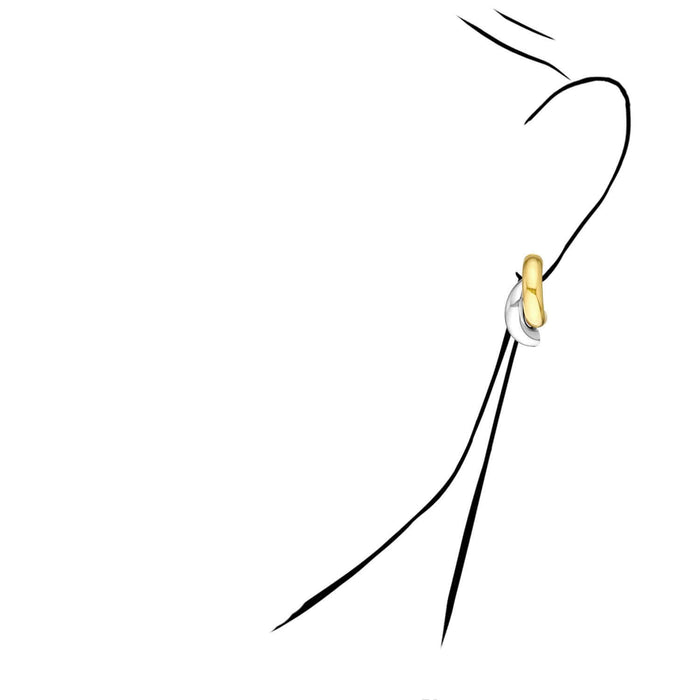 14K Gold Two - Tone Yellow White Half Circle Hoop Earrings 30mm - WJD Exclusives