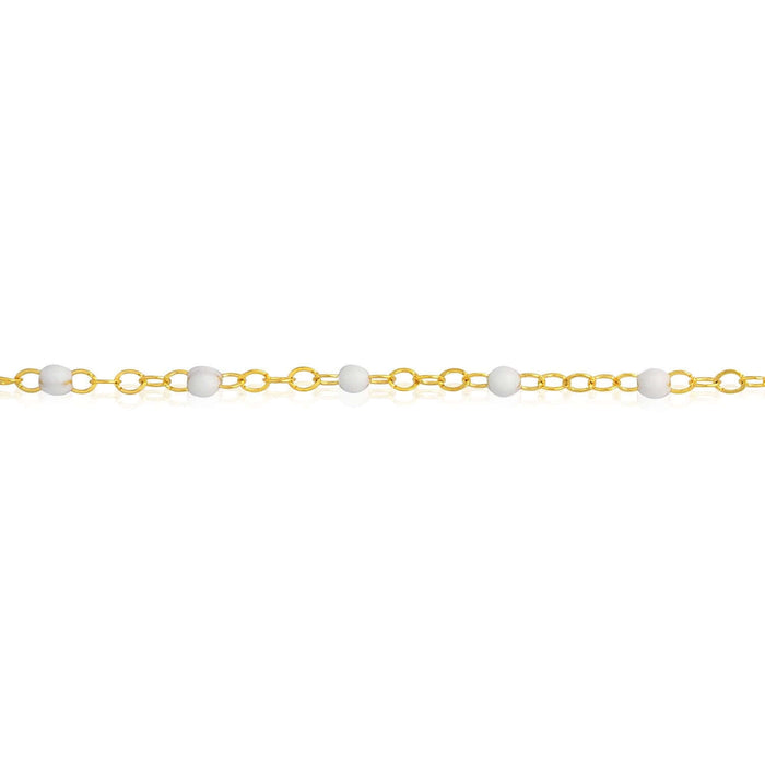 14K Yellow Gold Red, White, Cobalt Enamel Bead Bracelet (Solid Links) 6.5" - 7.5" Adjustable - WJD Exclusives