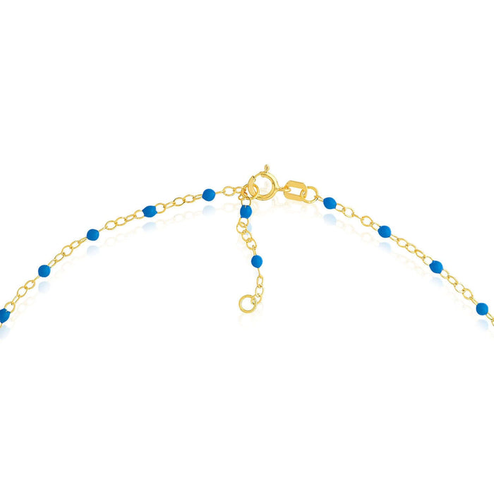 14K Yellow Gold Red, White, Cobalt Enamel Bead Ankle Bracelet (Solid Links) 9" - 10" Adjustable - WJD Exclusives