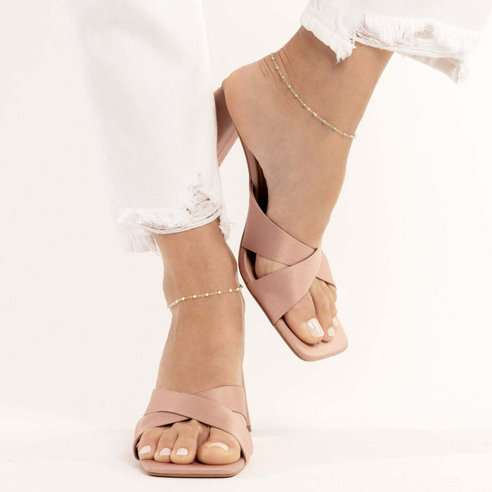 14K Yellow Gold Red, White, Cobalt Enamel Bead Ankle Bracelet (Solid Links) 9" - 10" Adjustable - WJD Exclusives