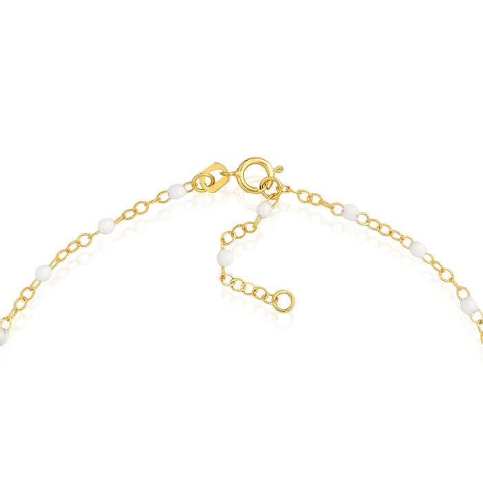 14K Yellow Gold Red, White, Cobalt Enamel Bead Ankle Bracelet (Solid Links) 9" - 10" Adjustable - WJD Exclusives