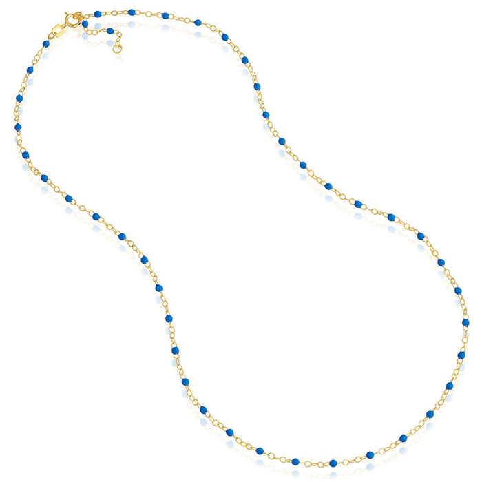 14K Yellow Gold Red, White, Cobalt Enamel Bead Necklace (Solid Links) 16" - 18" Adjustable - WJD Exclusives