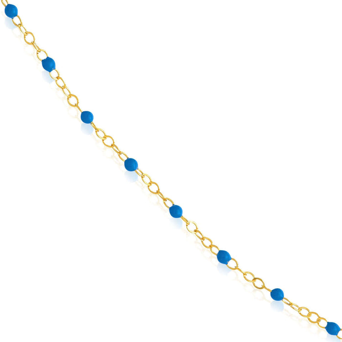 14K Yellow Gold Red, White, Cobalt Enamel Bead Necklace (Solid Links) 16" - 18" Adjustable - WJD Exclusives