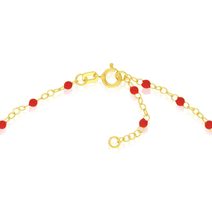 14K Yellow Gold Red, White, Cobalt Enamel Bead Necklace (Solid Links) 16" - 18" Adjustable - WJD Exclusives