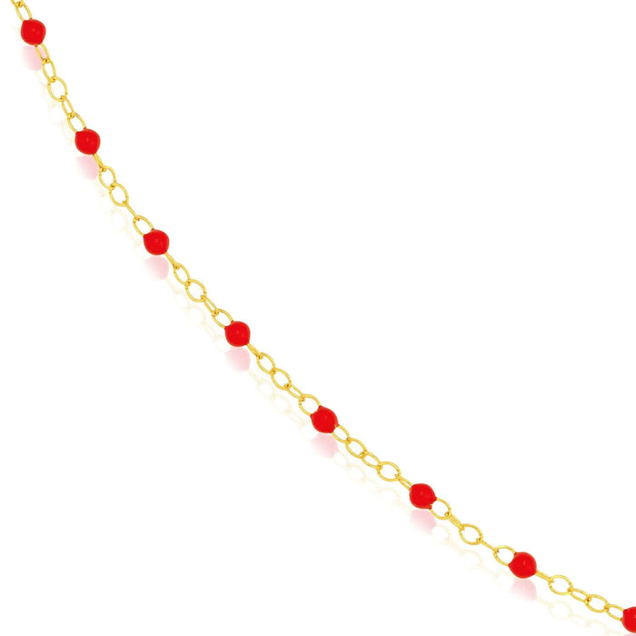 14K Yellow Gold Red, White, Cobalt Enamel Bead Necklace (Solid Links) 16" - 18" Adjustable - WJD Exclusives