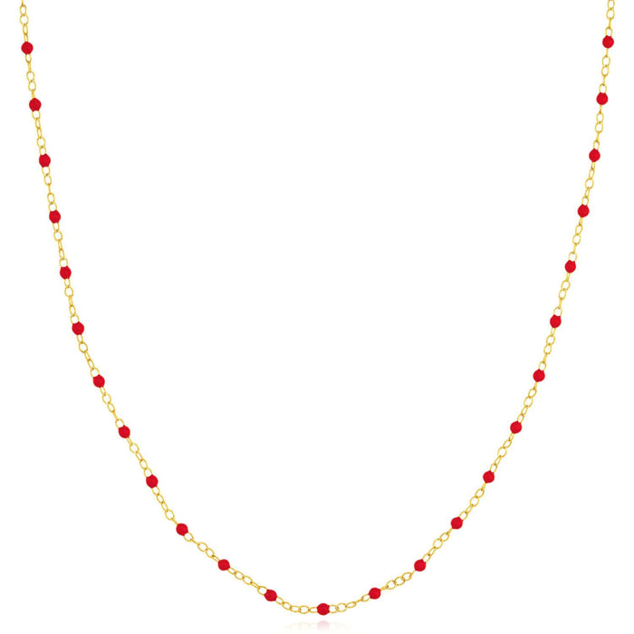 14K Yellow Gold Red, White, Cobalt Enamel Bead Necklace (Solid Links) 16" - 18" Adjustable - WJD Exclusives