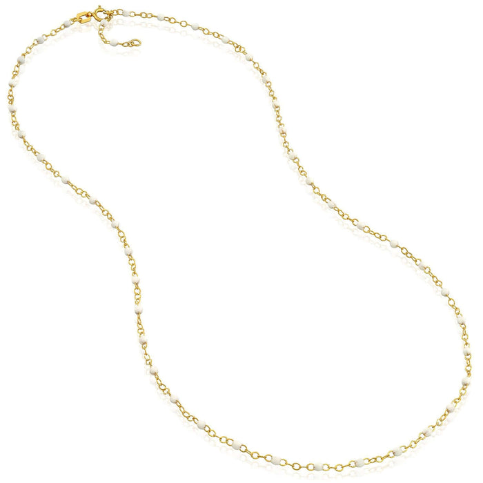 14K Yellow Gold Red, White, Cobalt Enamel Bead Necklace (Solid Links) 16" - 18" Adjustable - WJD Exclusives