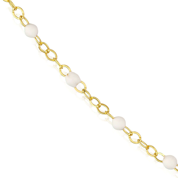14K Yellow Gold Red, White, Cobalt Enamel Bead Necklace (Solid Links) 16" - 18" Adjustable - WJD Exclusives