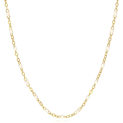 14K Yellow Gold Red, White, Cobalt Enamel Bead Necklace (Solid Links) 16" - 18" Adjustable - WJD Exclusives
