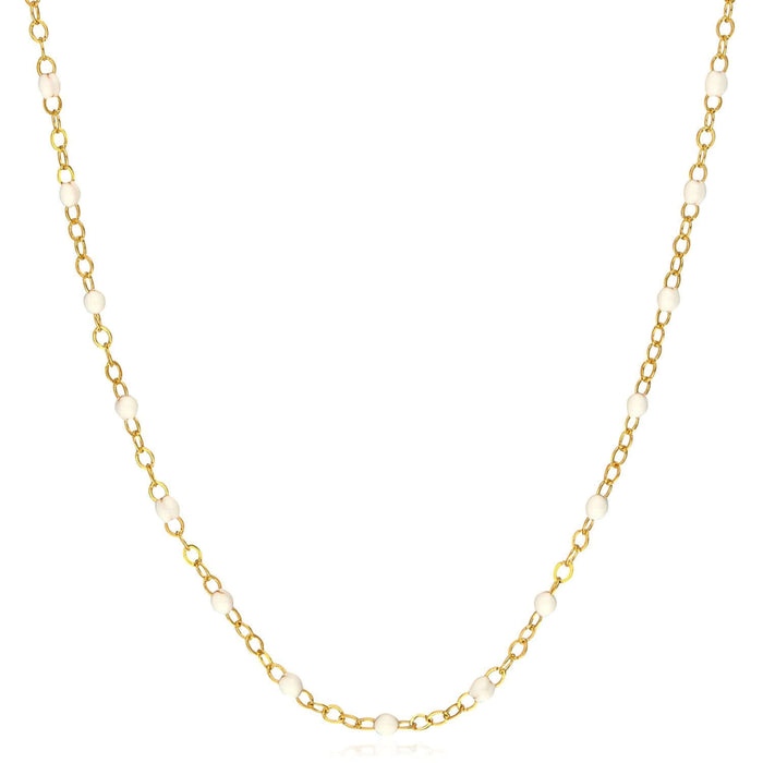 14K Yellow Gold Red, White, Cobalt Enamel Bead Necklace (Solid Links) 16" - 18" Adjustable - WJD Exclusives