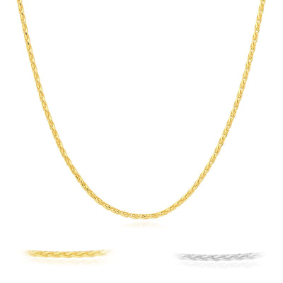 14K Yellow White Gold 1mm Spiga Diamond - Cut Wheat Chain (Solid Links) 16" - 24" - WJD Exclusives