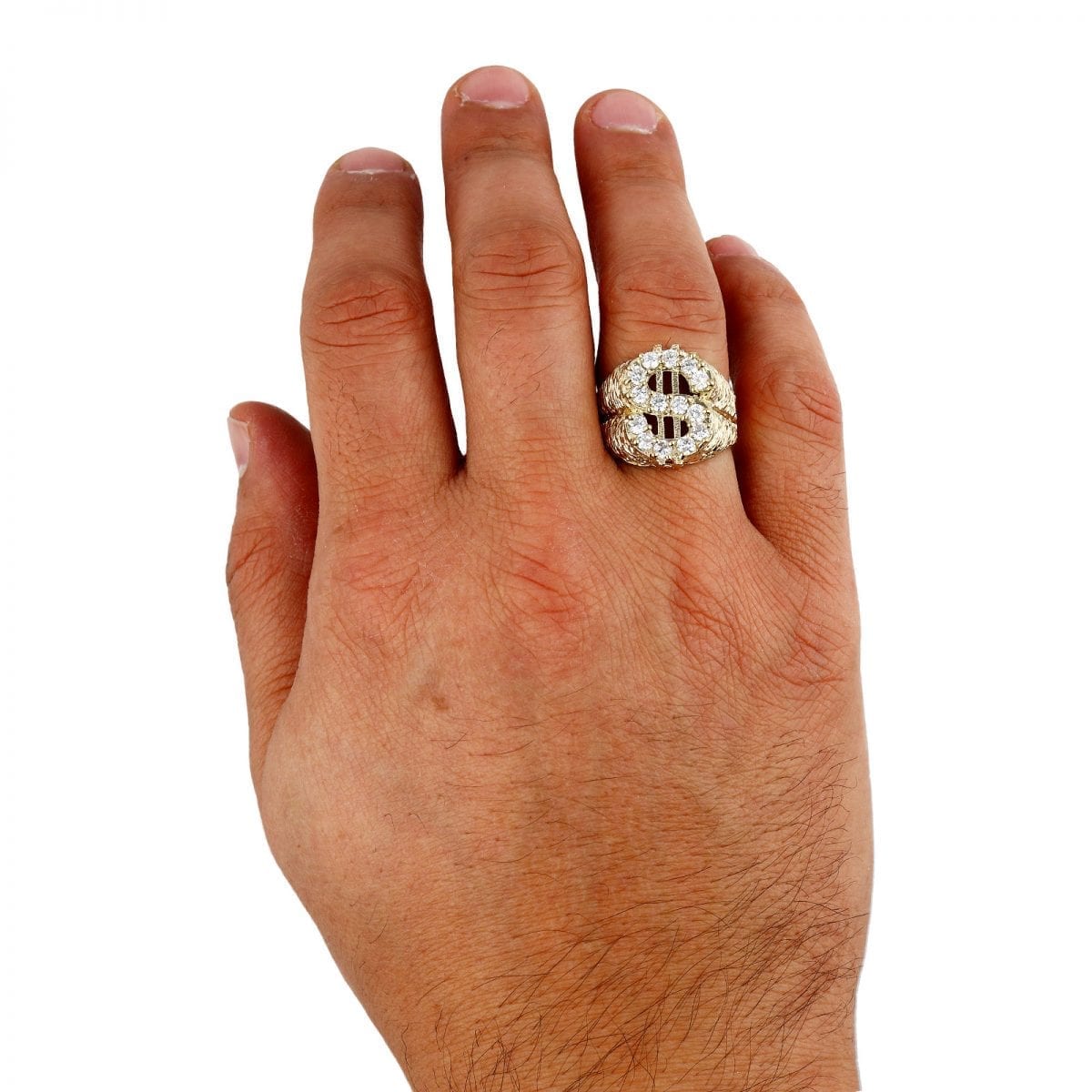 10K Solid Yellow Gold CZ Dollar Sign Signet Mens Ring Size 8-12