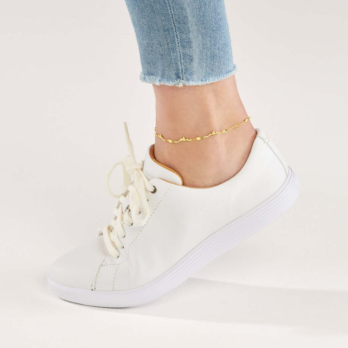 14K Yellow Gold Marquise Twisted Dolphin Ankle Bracelet (Solid Links) 9" - 10" Adjustable - WJD Exclusives