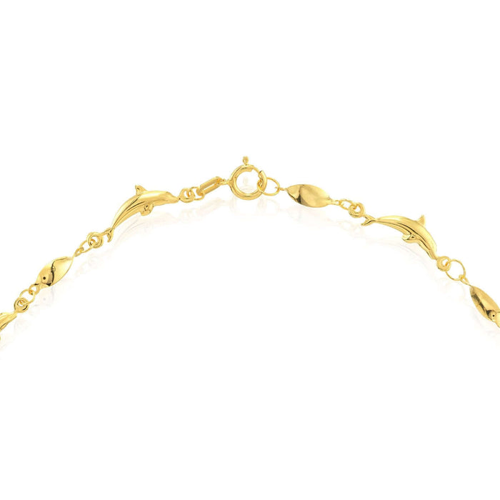 14K Yellow Gold Marquise Twisted Dolphin Ankle Bracelet (Solid Links) 9" - 10" Adjustable - WJD Exclusives