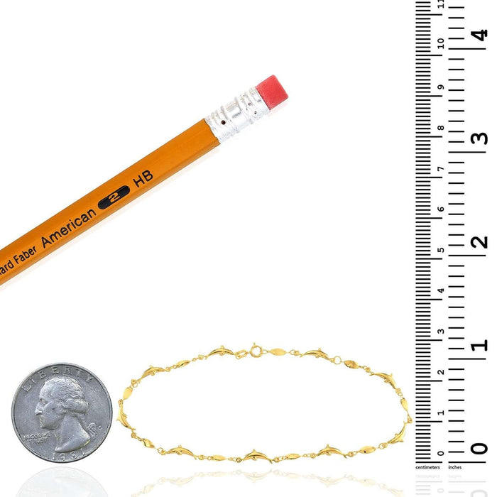 14K Yellow Gold Marquise Twisted Dolphin Ankle Bracelet (Solid Links) 9" - 10" Adjustable - WJD Exclusives