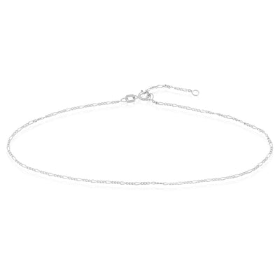 14K Yellow White Gold Figaro Ankle Bracelet (Solid Links) 9" - 10" Adjustable - WJD Exclusives