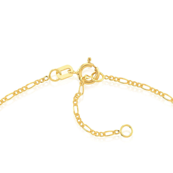 14K Yellow White Gold Figaro Ankle Bracelet (Solid Links) 9" - 10" Adjustable - WJD Exclusives