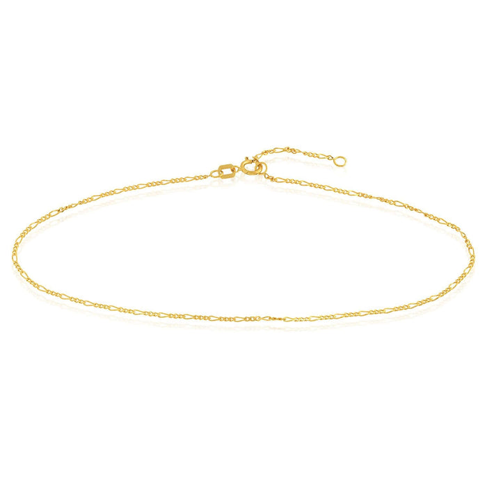 14K Yellow White Gold Figaro Ankle Bracelet (Solid Links) 9" - 10" Adjustable - WJD Exclusives