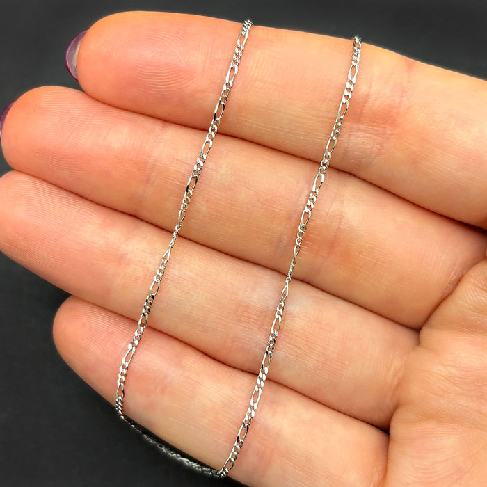 14K Yellow White Gold Figaro Ankle Bracelet (Solid Links) 9" - 10" Adjustable - WJD Exclusives