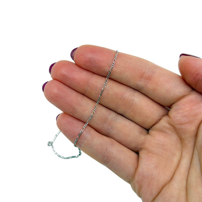 14K Yellow White Gold Figaro Ankle Bracelet (Solid Links) 9" - 10" Adjustable - WJD Exclusives